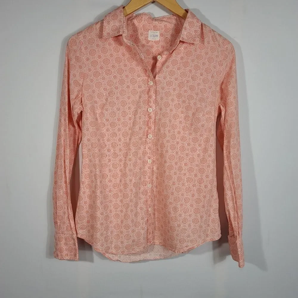 J.Crew Women's Orange Damask Long Sleeve Shirt